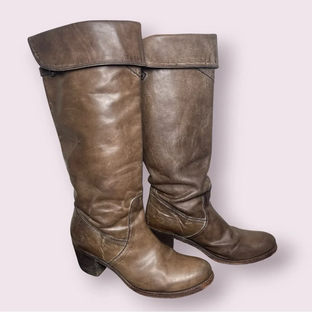 Frye Tan Leather Over‎ Knee Heeled Boots